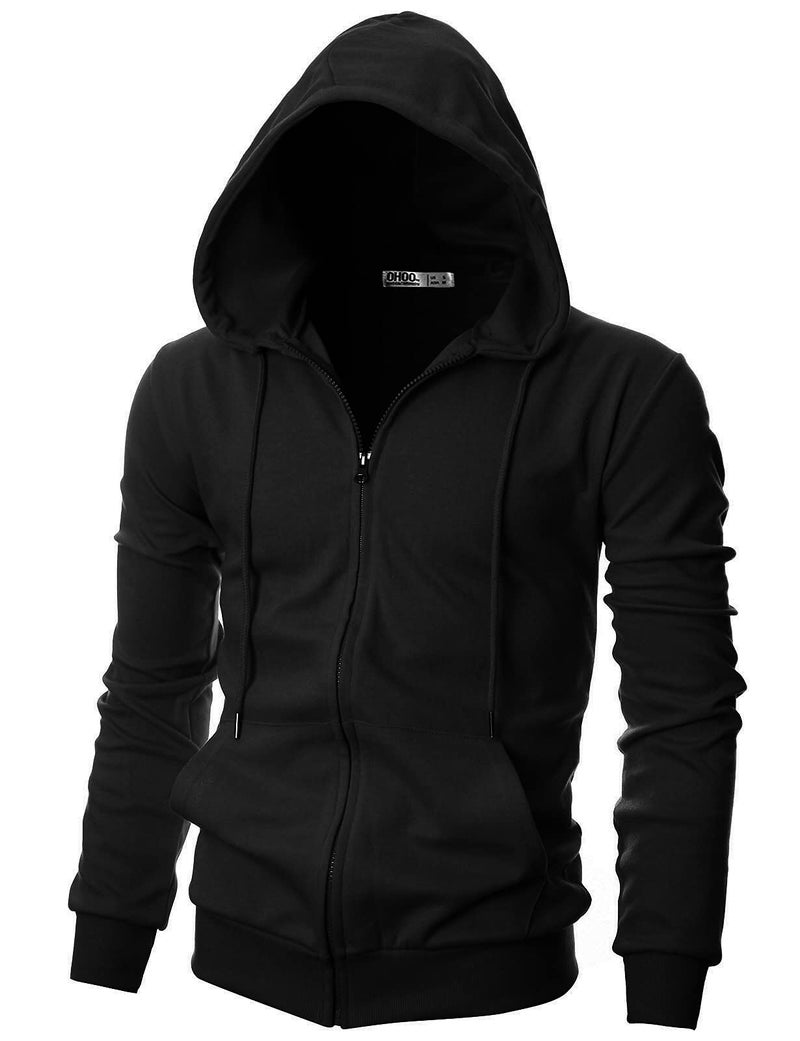 Ohoo Men's Zip Up Hoodie Lightweight Slim Fit Sweatshirt Full Zip Hooded Jacket Concealed Zipper / DCF136-BLACK-L - Image 1